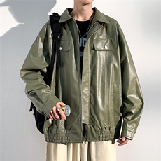 春秋季新款凯美拉PU皮衣休闲宽松棒球服夹克男JK7011-P85，男装皮衣，星座1204