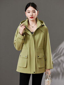 品牌专柜！韩版可拆连帽抽绳收腰冲锋衣外套2025年春季新款风衣女图片