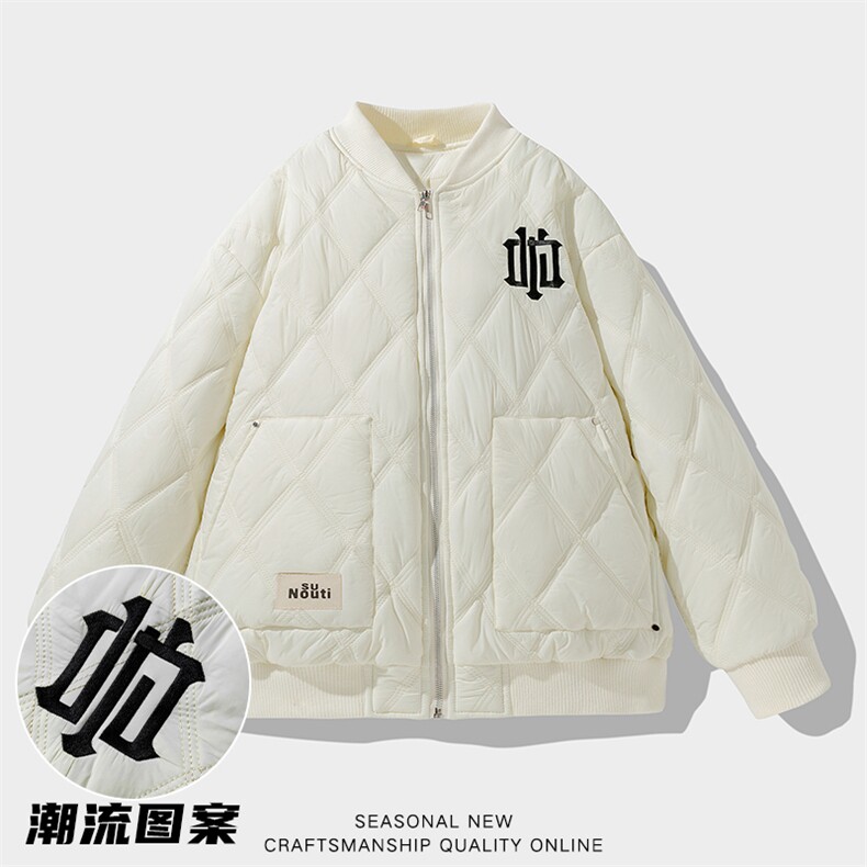 M8376-P85冬季新款菱形格棒球服大码羽绒棉加厚刺绣棉衣,男装棉衣,星座109-1