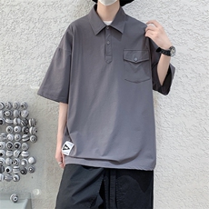夏季纯色口袋宽松翻领Polo衫短袖T恤男女同款PL0165-P40，男装Polo衫，星座308B-2