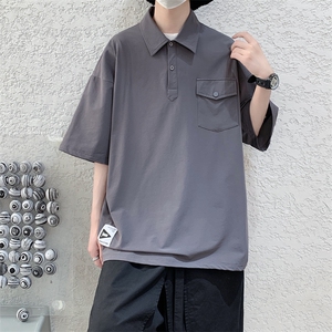 夏季纯色口袋宽松翻领Polo衫短袖T恤 男女同款PL0165-P40图片