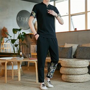 中国风套装男2021夏季新款古风汉服宽松唐装两件套 A438-999-P60图片