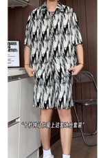短袖衬衫男+短裤男套装男100%聚酯纤维M-5XL大码TZ78721P50控98，男装牛仔裤，星座226-1