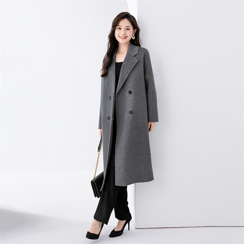 羊毛双排扣毛呢外套女2024秋冬新款保暖气质大衣,女装毛呢外套,高哲羊绒