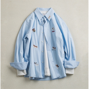 B413-1-DX6169春夏新款小狗刺绣衬衫衬衫男女宽松百搭学院风衬衣，男装衬衫，电商B413-1