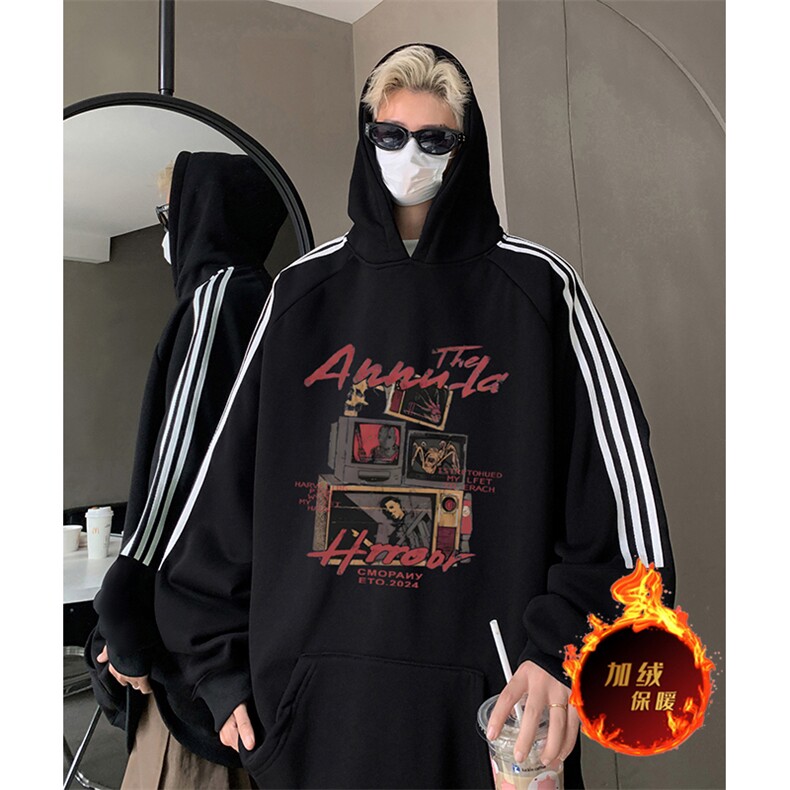 抖音得物供货提供视频秋冬重磅美式宽松织带连帽卫衣0487,男装卫衣,电商A486