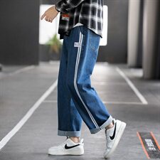 男士牛仔直筒宽松2021新款韩版潮秋条休闲阔腿长裤C402-K068-P45，男装牛仔裤，星座610（原A335）
