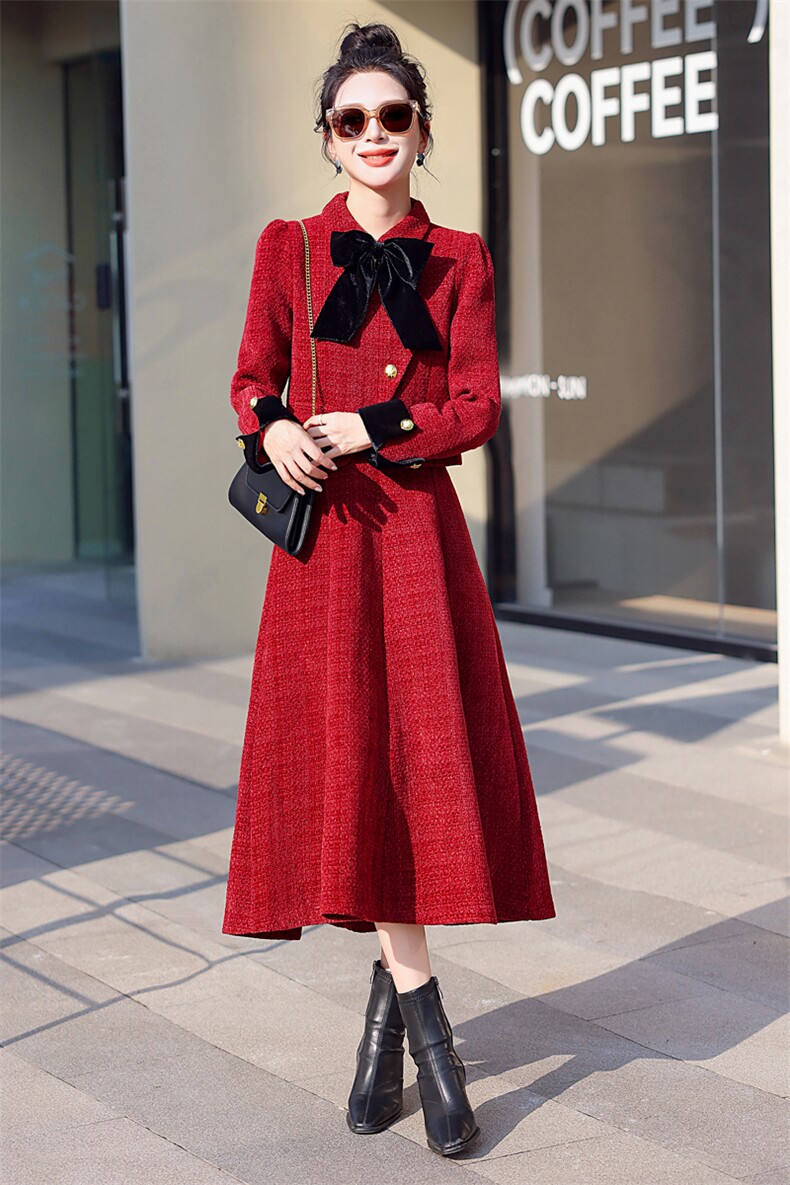 小香风秋冬羊毛呢气质高端两件套装敬酒服新娘回门服订婚礼服,女装套装/套裙,意芙