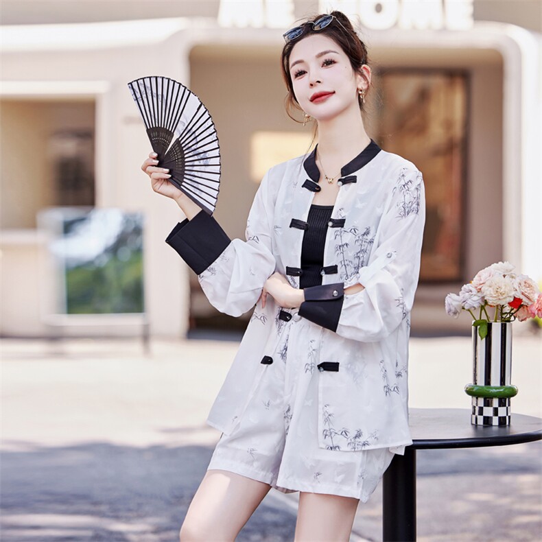 现货！2024夏装新款新中式复古印花两件套,女装套装/套裙,橙子家