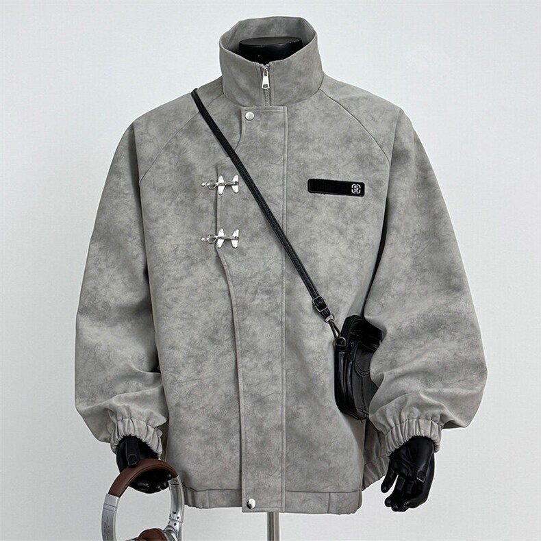 PY218/P85新款2025新中式扎染皮衣休闲男女宽松百搭复古高街外套，男装皮衣，电商基地A050