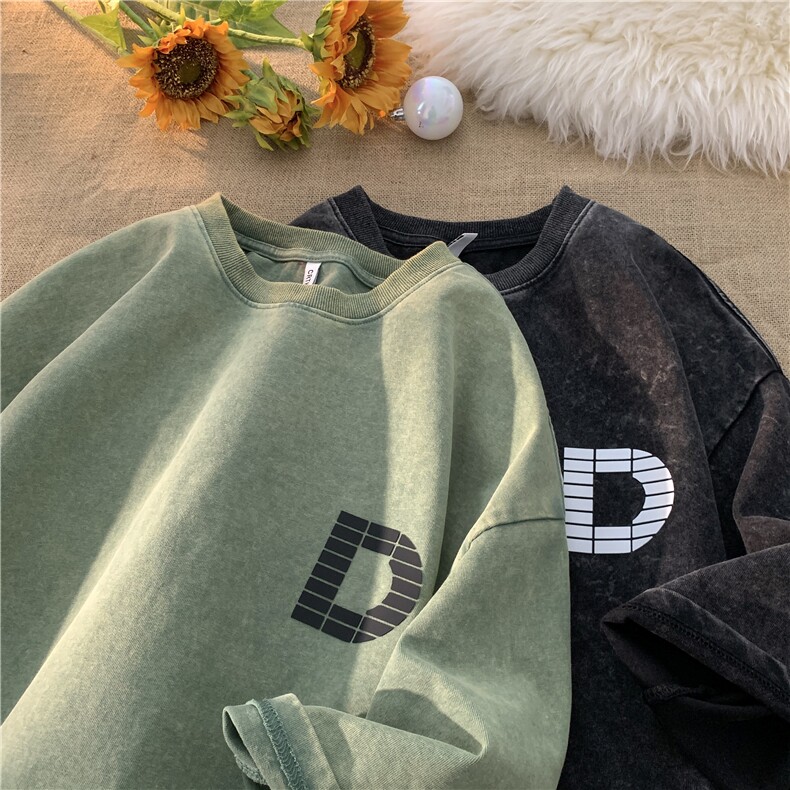 2026新款纯棉水洗做旧美式字母印花T恤XZ604-DT101-P45控58，男装T恤，星座604