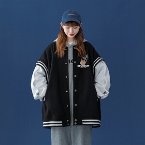 中性风 2023秋季新款港风设计感印花情侣棒球服外套G552 p75控98图片