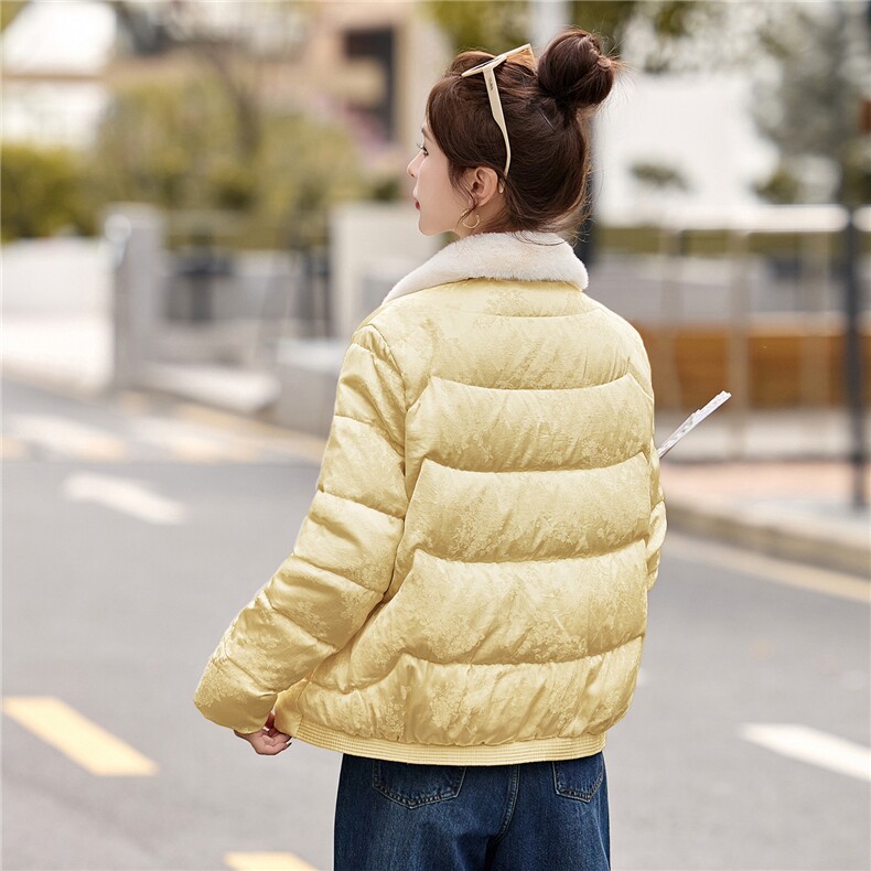 新中式白鸭绒羽绒服外套女2025冬季新款重工刺绣水貂毛提花外套,女装羽绒服,沁沁公主