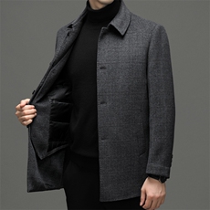 主推双面尼大衣男22秋冬时尚翻领格子中长款羊毛呢外套P295，男装毛呢大衣，钱塘6003（原4033）