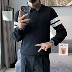 假两件毛衣男潮衬衫领内搭打底衫秋冬季男士修身翻领针织衫S583，男装针织衫/毛衣，星座1116A-2（原606A-1）