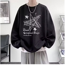 黑色薄款圆领卫衣男春秋新款青少年宽松印花卡通学生百搭休闲外套，女装短外套，星座506A