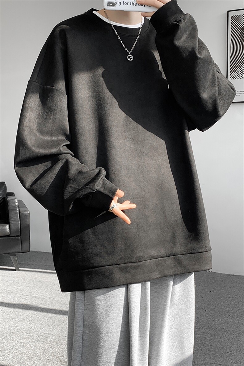 5XL-M大码卫衣男2024春麂皮绒潮流落肩圆领宽松长袖T恤WY09特P28,男装T恤,电商D206-1