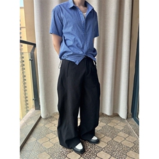 抽绳束腰格子短袖衬衫男女夏季cleanfit薄款格纹衬衣外套~C2778，男装T恤，星座601-1