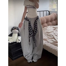 美式格子屁帘弯刀卫裤女运动裤宽松阔腿休闲裤L26599-P43加绒48，男装休闲裤，星座1008