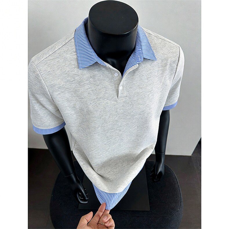 2026主推款抗菌凉感棉质假两件短袖T恤款修衬衫领DT608-P38，男装T恤，电商C307