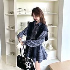 学院风蓝色格子连衣裙女春秋2025新款超火好看高级感小众气质裙子，女装连衣裙，浙宝276（原081）