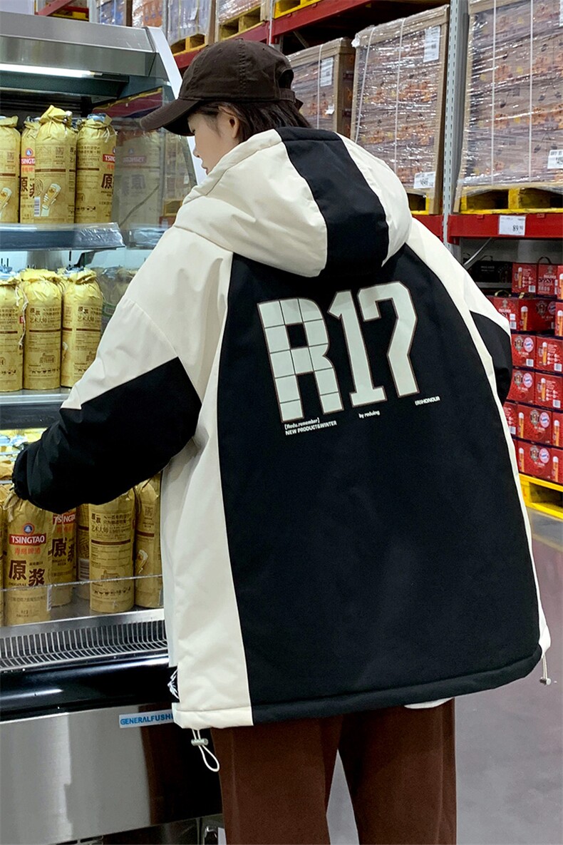 冬上新加棉拼接棉服潮中性风连帽棉衣外套男女8325-P110控价158,男装棉衣,电商A441-1