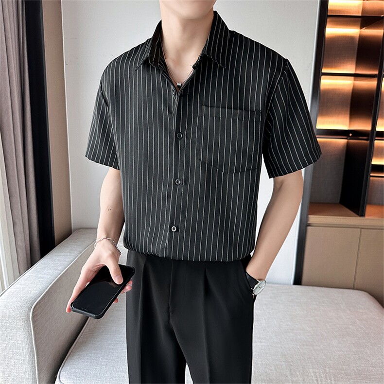 2024年春夏季潮夏季方领短袖青年薄款男装衬衫上衣C524-P35,男装衬衫,星座308B-2