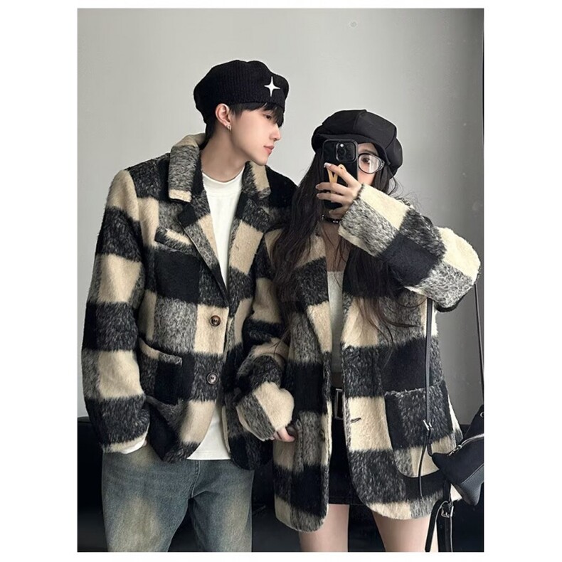 JY440-P76中长款秋冬高级感超好看的格子毛呢外套网图,女装短外套,星座1501-3