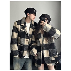 JY440-P76中长款秋冬高级感超好看的格子毛呢外套网图，女装短外套，星座1501-3