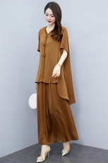 贵夫人妈妈休闲时尚套装女夏大码胖mm宽松遮肚藏肉阔腿裤两件套，女装套装/套裙，缘衣格