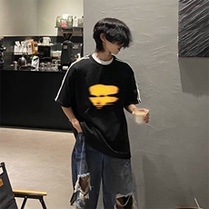 抖音得物高品质二开240克宽松纯棉美式潮牌三条杠织带短袖T恤，男装T恤，电商A486-1