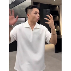 小众别针白色polo衫短袖设计感潮牌t恤TX116特P32，男装T恤，星座908-1