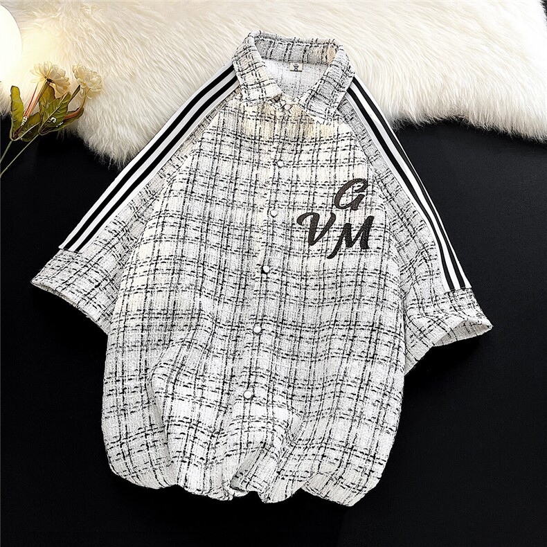 白底小香风短袖衬衣大码M-5XL肩部织带短袖衬衫男DCS9018P45控68，男装休闲套装，星座227-7