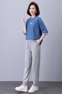 时尚运动休闲两件套女宽松显瘦百搭短袖长裤套装夏季新款韩版潮流图片