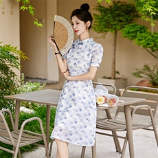 新中式国风碎花改良旗袍女2024夏季新款小个子修身显瘦绝美连衣裙，女装连衣裙，姿衣坊