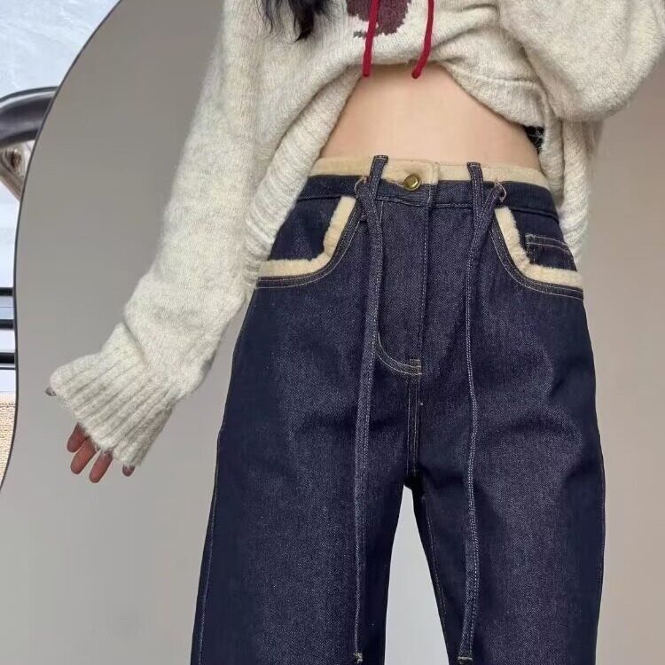哈伦牛仔裤女2025萝卜显瘦胖mm宽松秋冬加绒直筒深蓝色九分老爹裤,男装牛仔裤,星座1210-1