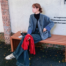 2026新款灰色牛角扣毛呢外套女2C375-585-P175-K268，女装短外套，2C375