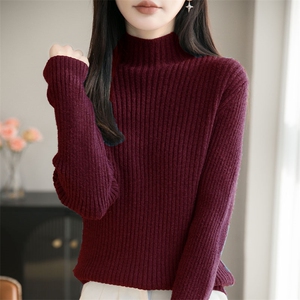 2025年秋季时尚百搭通勤简约休闲抽条半高领,女装针织衫/毛衣,萱芳婷羊绒