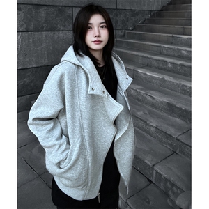 抖音得物品质 26春装美式重磅结构斜拉链高领连帽卫衣开衫外套W61图片