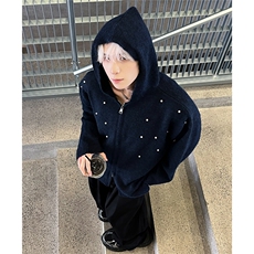 现货2025冬季手工钉珠廓形连帽双拉链外套卫衣男女12808-P73，男装针织衫/毛衣，电商C307