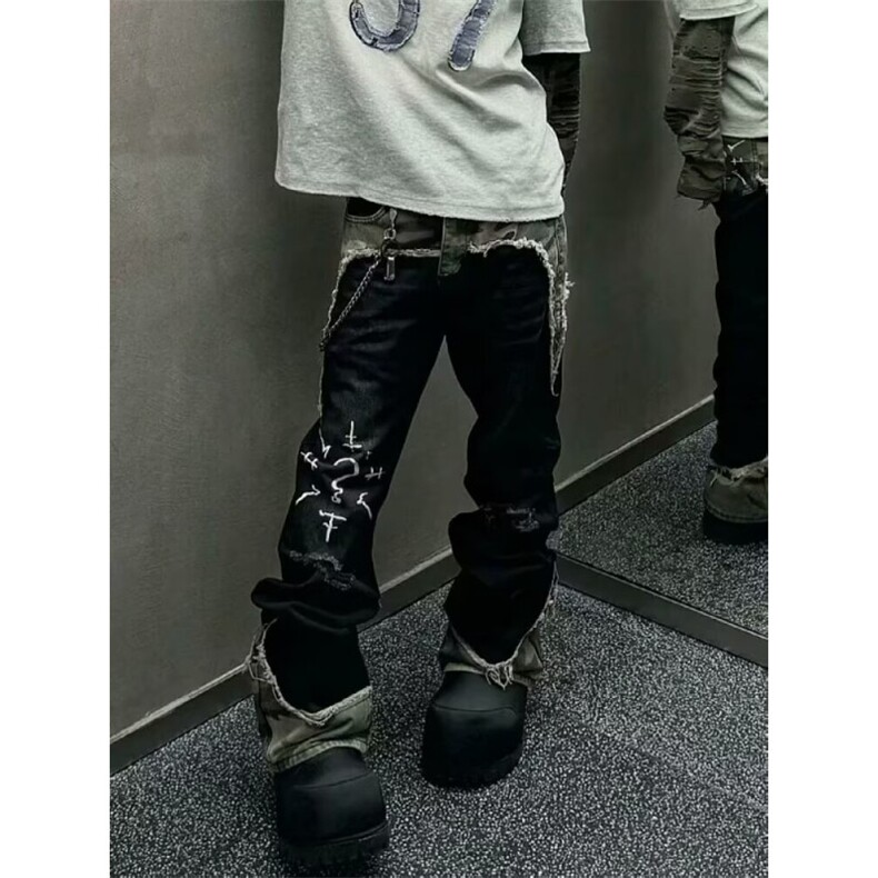 UNLG美式复古水洗迷彩刺绣连帽卫衣外套男秋冬季宽松休闲帽衫夹克,男装夹克,四季星座505