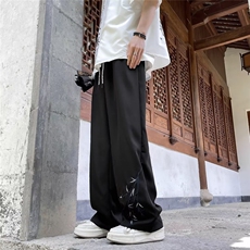 GX331P40新中式风竹子刺绣冰丝裤子男春秋直筒休闲西装长裤夏，男装休闲裤，星座1108-5