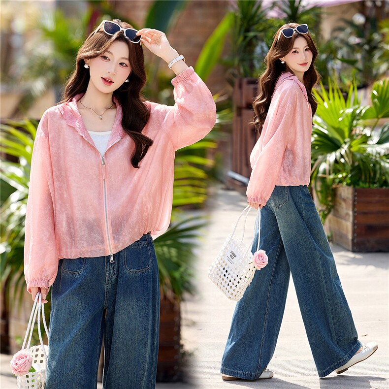 夏日焕新~轻薄天丝防晒衣外套绣花薄款刺绣宽松防晒服连帽短外套，女装短外套，衣之秀