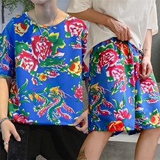 TZ203男女休闲东北大花短袖圆领T恤衫短裤可套装单选团队服风，男装休闲套装，星座115A(原星座507）