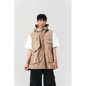 8XL-M 钓鱼老外套街头机能口袋连帽防水无袖马甲坎肩JK1316P78图片
