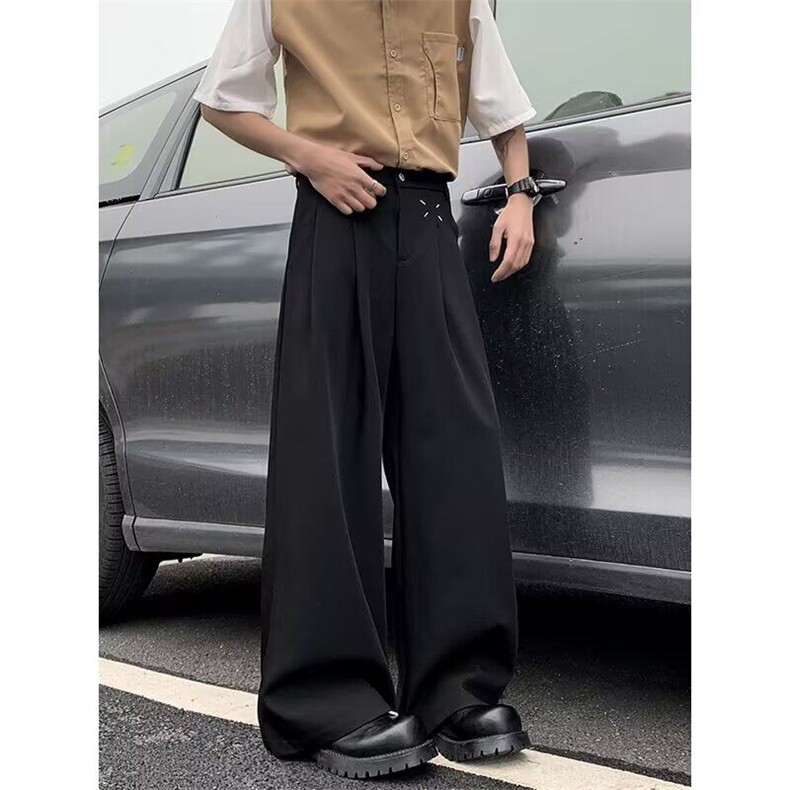 黑色西裤男春季新款美式高街宽松直垂感筒阔腿休闲长裤子，男装休闲裤，星座506B