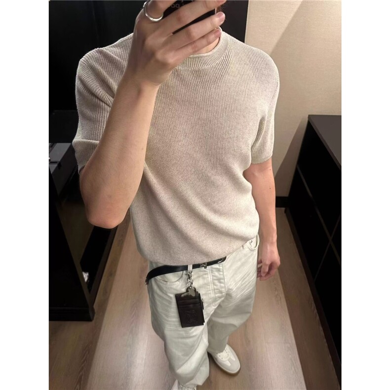 潮流新款百搭无品牌老钱风松弛透气圆领短袖针织衫气质流行ins，男装T恤，星座506A