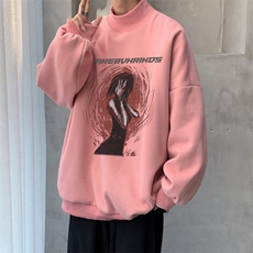 加绒加厚高领卫衣抽象印花落肩袖情侣款打底衫男XZ514-2-G82-P48，男装T恤，星座514-2(原B239)