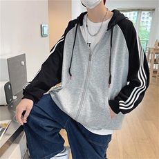 二开GSY9913-特P55美式开衫连帽卫衣男撞色运动情侣拉链外套，女装短外套，电商D310B