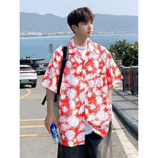 C501P26衬衫男短袖夏季痞帅夏威夷海边三亚度假宽松沙滩衬衣潮，男装T恤，星座512-6